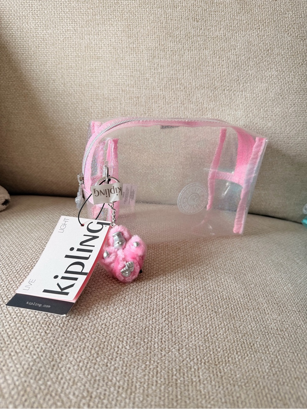 Kipling Clear Pouch with Pink Trim